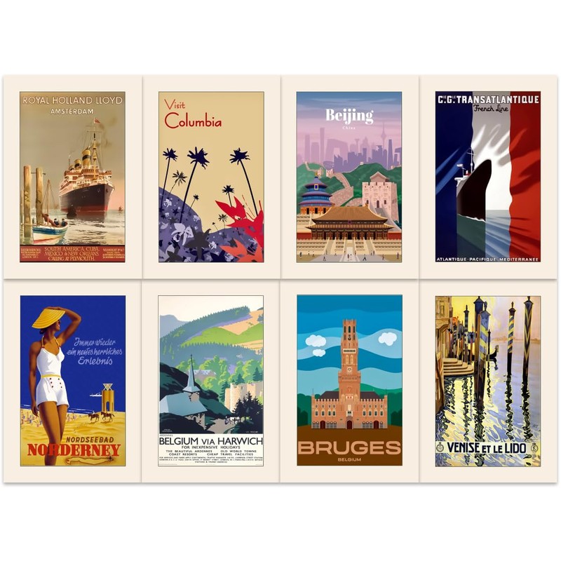40 Vintage Travel Postcards with 40 Different Designs on the