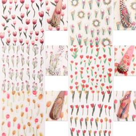 Chunmeng 6 Sheets 5D Floral Embossed Nail Stickers - Easy Self-Adhesive Nail Art Decoration for DIY Manicure