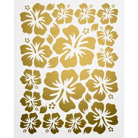WANDfee Wall Sticker Hibiscus Flowers Hibiscus Flowers Choice of Colour Gold Wall Sticker Tile Stickers