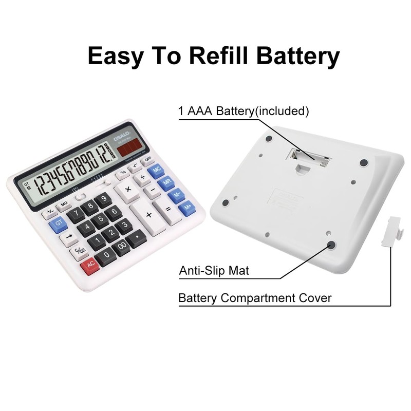 OSALO Extra Large LCD Display Big Button 12 Digits Electronic