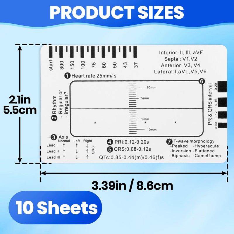 BEIQIYA 10pcs ECG 7 Step Ruler, Transparent EKG Calipers Ruler,