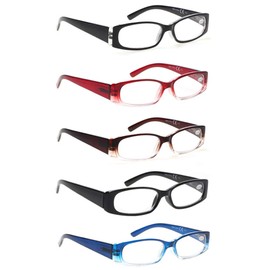 5 Pack Spring Hinge Reading Glasses Rectangular Fashion Quality Readers for Men and Women (5 Pack Mix, 3.5)