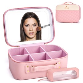 Lukovee Cosmetiquera de Maquillaje con Espejo LED 3 Modes, Estuche Portátil de Maquillaje con Bolsa para Brochas, Neceser de Viaje con Divisores Desmontables, Organizador Accesorios Belleza para Mujer