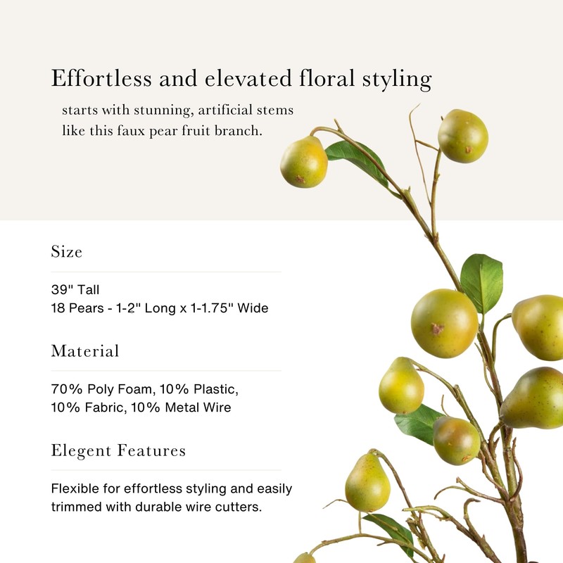 Afloral Faux Pear Fruit Branch - 39"