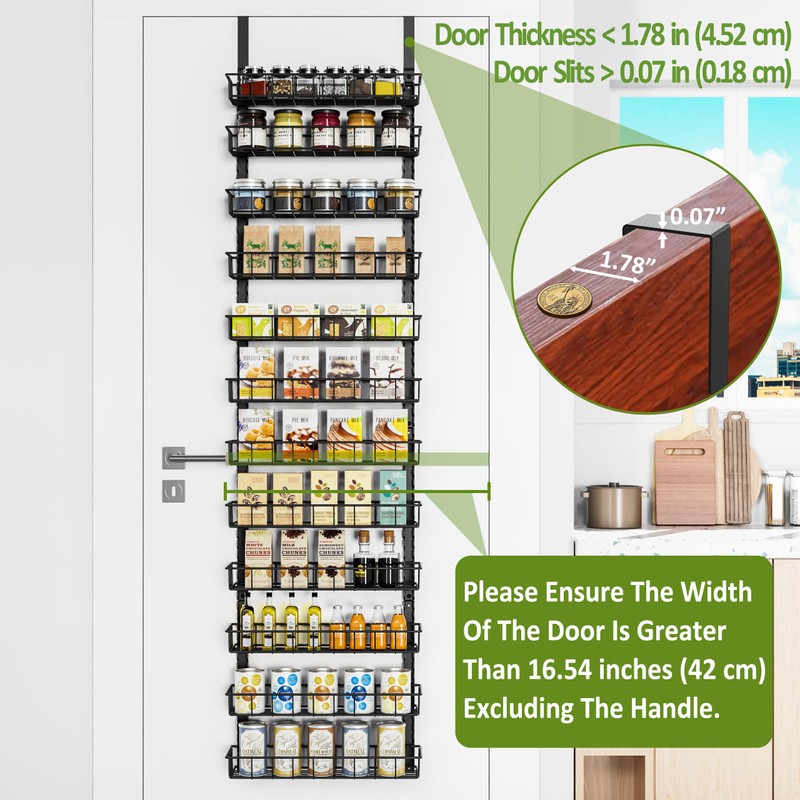 Churboro Over the Door Pantry Organizer Rack with 12 Adjustable