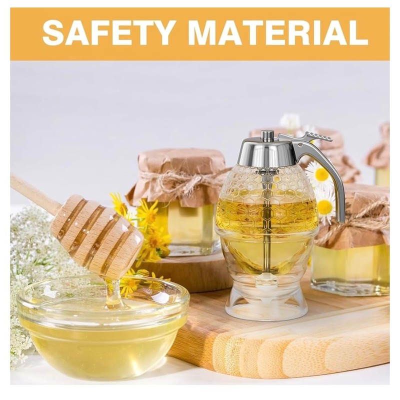 Acrylic Honey Dispenser with Honeycomb Pattern, No Drip Design