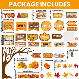 Fall Autumn Affirmation Station Bulletin Board Set Pumpkin Motivational Classroom Decorations Fall Leaves Mirror Growth Mindset Positive Affirmations Accents Cutout for School Office Teacher Wall