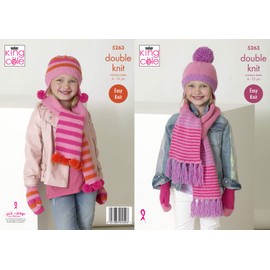 King Cole 5263 Knitting Pattern Childrens Girls Scarves Helmets Mitts in Big Value DK