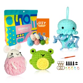 Ruzzut Crochet Kit for Beginners,Great Crochet Set to Make 3PCS Cute Animals,Crochet Starter Kit with Step-by-Step Instruction and Yarns, Accessories,Holiday Birthday Gift for Adults Teens