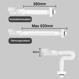 LUPATDY 1 1/4 Inch Siphon, Flexible Tube Siphon, Space-saving Siphon, Drain Pipe with Odour Trap, for Kitchen Sink, Dishwasher and Washing Machine
