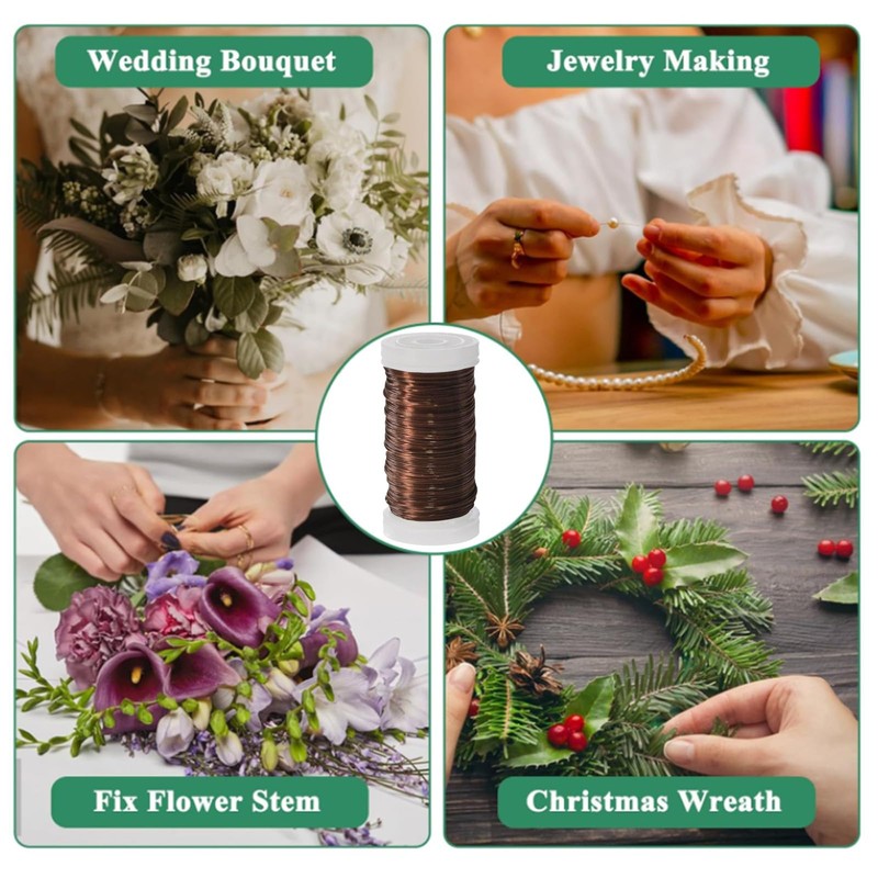 2 Rolls 55m Brown Florists Wire Flower Wire Reel,0.35 mm