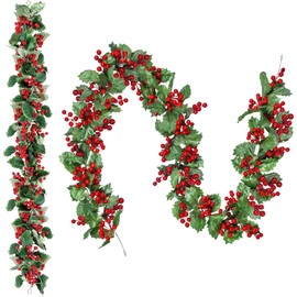 Red Berry Christmas Garland,Artificial Berry Garland Flexible Greenery Garland with Red Berry and Holly Leaves for Winter Christmas Holiday New Year Decoration（175CM/68.9IN ）