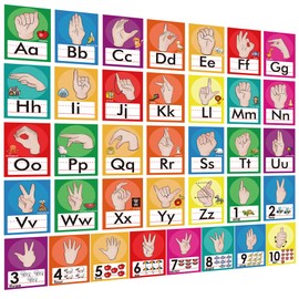 YIYDONG 36 Pieces ASL Alphabet Line Bulletin Board Set ABC Number Sign Language Flash Cards Wall Decorations for Pre-School Kindergarten Elementary Classroom Nursery Homeschool (Bright Colors)
