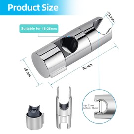 Shower Head Holder, Adjustable 18-25 mm Shower Holder, Rustproof Shower Head Holder, No Drilling Required, Hand Shower Holder, Suitable for Hand Shower Holder with Sliding Rod, Rotating Shower Holder