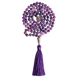 GVUSMIL 8mm 108 Mala Beads Wrap Bracelet Necklace for Yoga Charm Bracelet Natural Gemstone Jewelry for Women Men (Purple Agate)