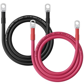 4AWG Battery Cable with 3/8" Terminals, 4 Gauge Pure Copper Inverter & Welding Wire with 3/8 inch Lugs Both Ends, UL, Power Inverter Wire Set for Automotive, Solar, Marine, RV(Red + Black, Each 2FT)