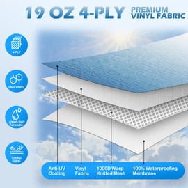 RV Awning Fabric Replacement - Heavy-Duty 19oz Awning Replacement for Camper, Trailer & Motorhome | RV Awning Fabric with with 5 Hooks| Weatherproof Outdoor Canopy 16' (Fabric 15'2") - Blue Fade