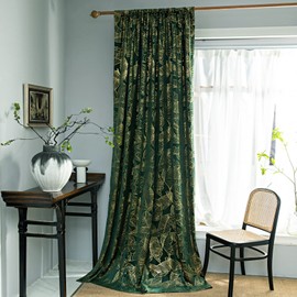 Tootop Velvet Dark Green Curtains 108 inches Long Gold Foil Printed Leaves Luxury Soft Rod Pocket Living Room Bedroom Shiny Drapes 2 Panel Home Decor (52 x 108 inches)