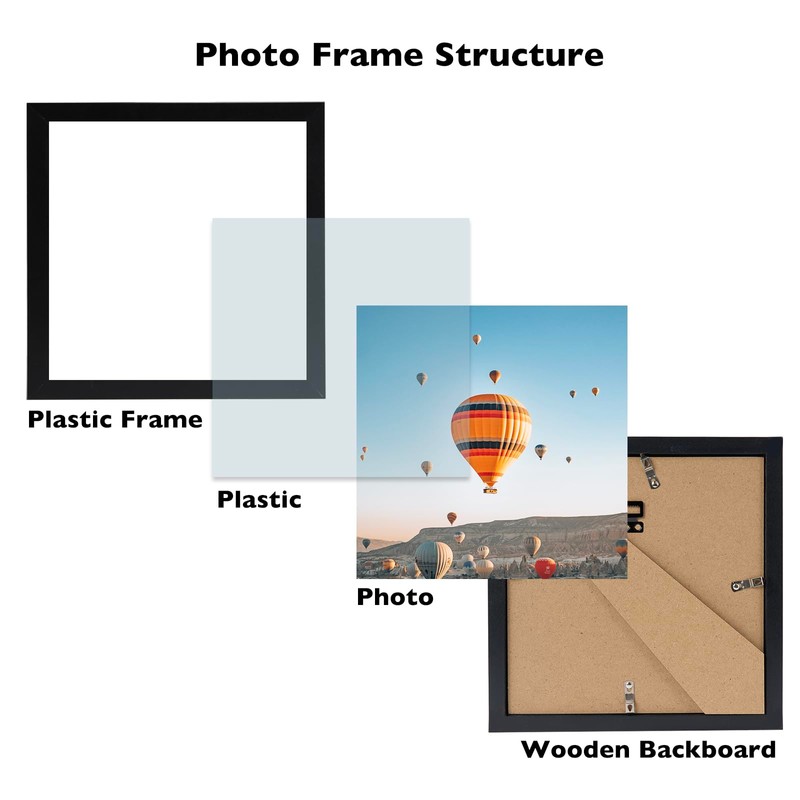 8x8 Picture Frame Set of 4 Black for Wall Hanging