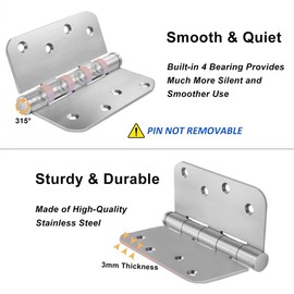 VOLUKA 3 Pack 4'' Stainless Steel Ball Bearing Door Hinges, 4in x 4in Heavy-Duty Door Hinges with 5/8 inch Radius Corner for Exterior & Interior Doors (Silver)