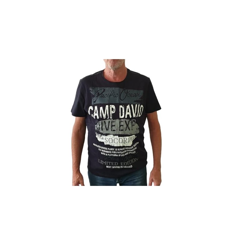 Camp David Men's T-Shirt with Label Print, deep sea