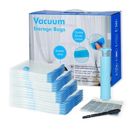 Vivelyst Vacuum Compression Storage Bags Set with Manual Pump Labels and Pen Travel Vacuum Bags for Luggage Space Saver Vacuum Storage Bags 16 Pack Includes Small Medium Large Jumbo Sizes