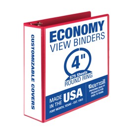 Samsill 4 Inch 3 Ring Binder, Made in USA, Economy Round Ring, Clear View Cover, 675 Sheet Capacity - for Schooo, Home, Office - Ruby Red