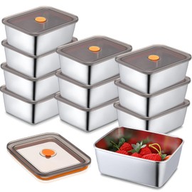 Layhit 10 Set Stainless Steel Food Containers with Lids Metal Marinating Snack Containers Box for Lunch, Leftovers, Dishwasher & Freezer Safe (18 oz)