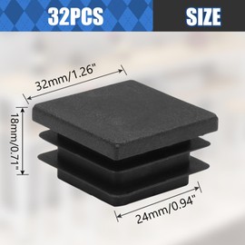Litoexpe 32 Pack 1-1/4 Inch Square Plastic Plug, Black Tubing End Caps Plugs Insert End Caps for Square Tube and Furniture Legs