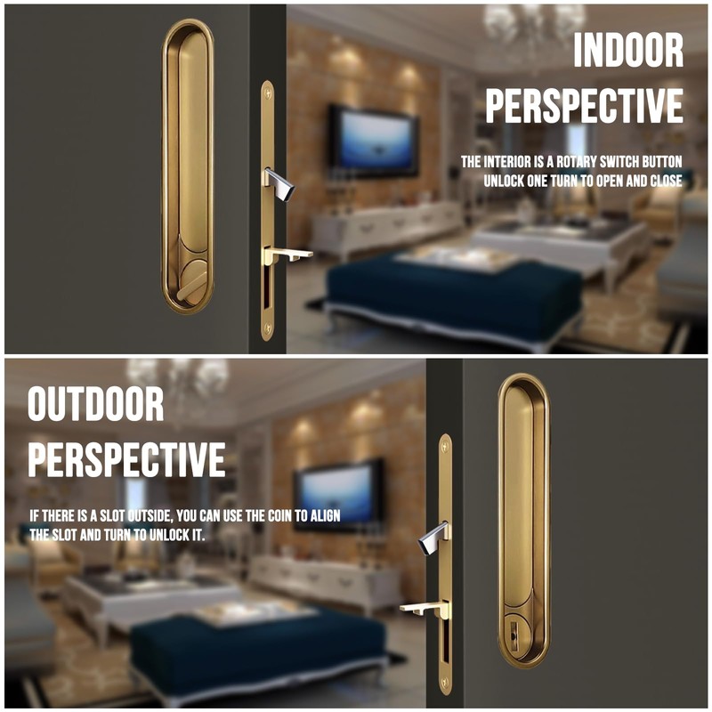 Pocket Door Hardware Gold，Privacy Pocket Door Lock with Pull, Sliding