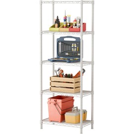 SINGAYE 5 Small Wire Shelves Kitchen Pantry Close Home Organizers and Storage Bathroom Shelf Laundry Room Organization Adjustable Book Metal Garage Shelving Unit