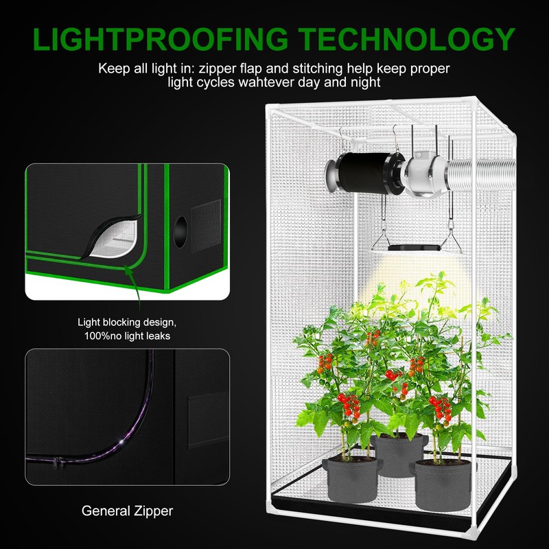 MELONFARM 4x2 Grow Tent, 48"x24"x60'' High Reflective 600D Diamond Mylar
