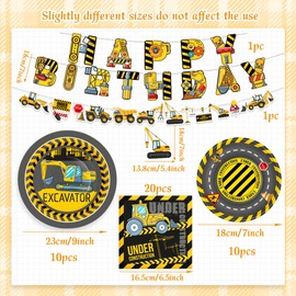 BACH AND BOOZY Digger Birthday Party Tableware Construction Excavator Parties Supplies Plates Napkins Disposable for Theme Birthday Party Shower Decoration