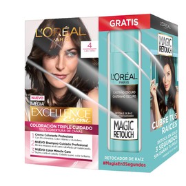 Tinte de Cabello Excellence Creme de L'Oréal Paris Tono 4 Castaño + 1 Magic Retouch Castaño