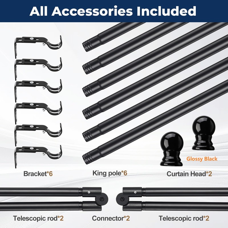 Bay Window Curtain Rods 1 Inch Rustproof Metal Corner Curtain