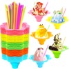 Cmaqpw 200PCS 4oz Colorful Snow Cone Cups Set with 100Pcs