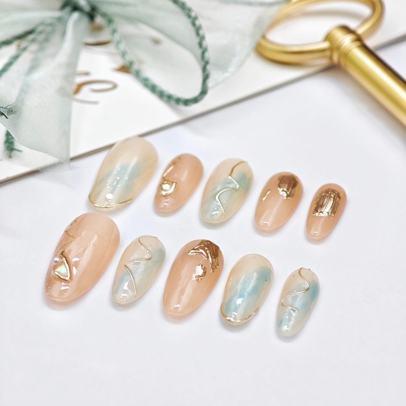 farfarflame Handmade Nail Tip, Short, Medium, Popular, Japanese Style, Oval