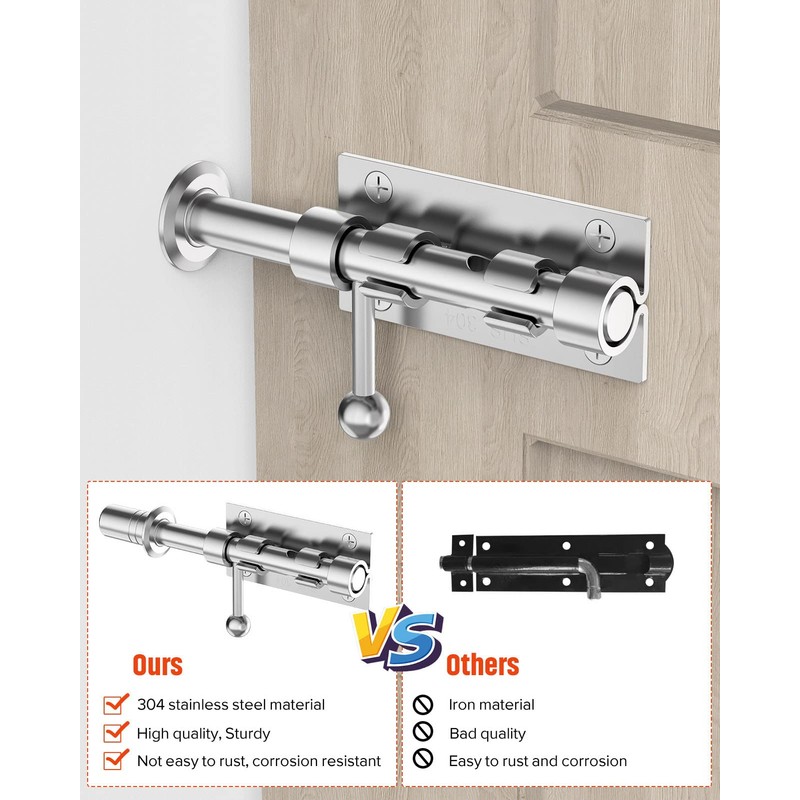 Heavy Duty Slide Bolt Gate Latch Hardware, 6.3 Inch Solid