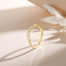 Mameloly Wedding Bands for Women Round Cut 14K Gold Plated CZ Cubic Zirconia Curved Stackable Engagement Rings for Her Size 7