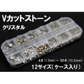 V Cut Stone Crystal Size Color Mix Round Case QT-029 (Crystal Box)