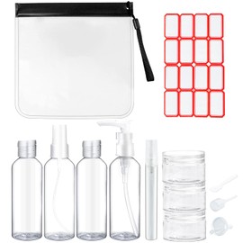 Travel Bottles Set 100 ml Travel Bottles for Filling Travel Set Cosmetic Empty Transparent Cosmetic Travel Container Plastic Bottle with 1 Label Sticker 1 Piece Plastic Bag