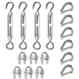 Pack of 16 Rope Tensioners Stainless Steel Turnbuckle Wire Rope Tensioner 304 Stainless Steel Wire Rope Suspension Kit Adjustable Length for Various Scenes