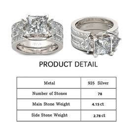 Jeulia 4.1 Carat Bridal Ring Sets for Women Princess Cut Engagement Rings Sterling Silver Wedding Band Interchangeable Rings Promise Anniversary with Jewelry Box (5.5)