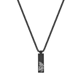 Dustill Bar Necklace | Cuboid | Floral Pattern Engraving | Matte Black and Silver Stainless Steel Minimalist | Geometric I 60 cm I 2.5 mm, Stainless Steel, No Gemstone