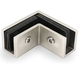 Square 90 Degree Brass Glass to Glass Clamp Sleeve Over Shower Door Glass Clamp for 5/16" to 1/2" (8 to 12 mm) Glass Thickness (Satin Brush Finish)