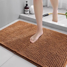 LEZUAN Chenille Bath Mat, Soft Bath Mat, Non-Slip Bath Mat, Absorbent Bathroom Rug, Fluffy and Washable (Coffee, 50 x 80 cm)
