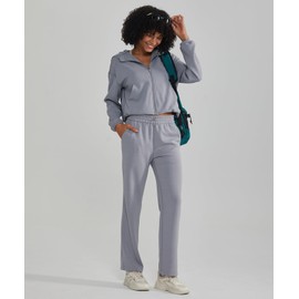 ALONG FIT Women Sweatpants with Pocket,Elastic Waisted Straight Leg Sweat Pant Shockcord Women's Exercise Pants for Casual (US, Alpha, Medium, Regular, Regular, Standard, Rhino Grey)