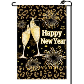 Happy New Year Garden Flag 12x18 Inch Vertical Double Sided Christmas Winter Celebration Fireworks Small Flags Party Farmhouse Outside Decoration For Yard (ONLY FLAG) XN18
