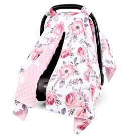 SWESEN Car Seat Cover Baby for Girls, Peekaboo Opening Carseat Covers Baby, Universal Car Seat Canopy Cover & Nursing Cover, 360° Full Coverage Sun & Wind Protector, Floral