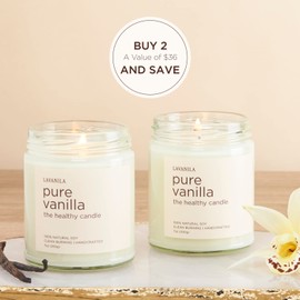 Lavanila Pure Vanilla Scented Natural Soy Candle (2-Pack) - Handcrafted, Clean Burning 50 Hour Burn Time, 7 oz Each